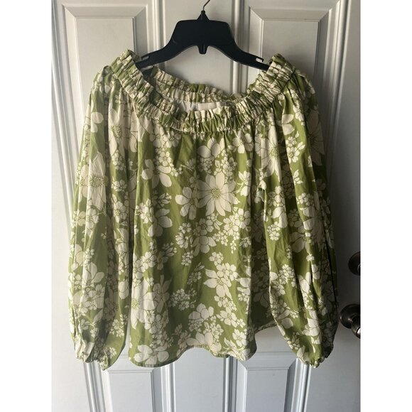 ALEMAIS NEW Leisa Organic Cotton Blouse Green Size 0 Floral Print Retro - Picture 4 of 9
